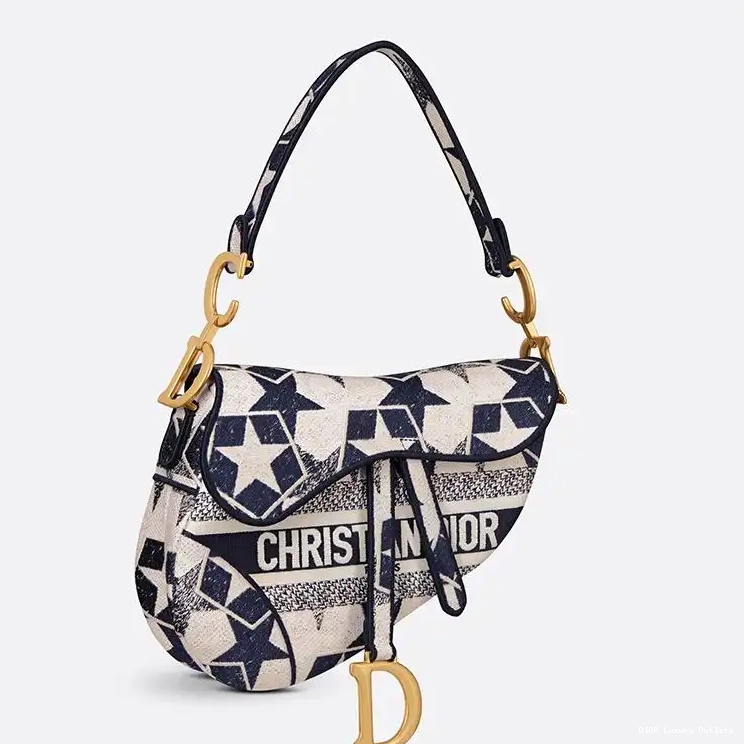 Cheap Christian Saddle Motif Dior Blue Etoile White Canvas Bag 0528 Luxury